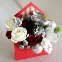 Flower box świąteczny czerwono - srebrny