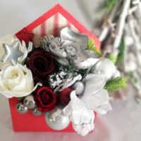 Flower box świąteczny czerwono - srebrny