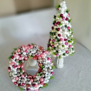 Wianek świąteczny różowy i stroik nr. 117