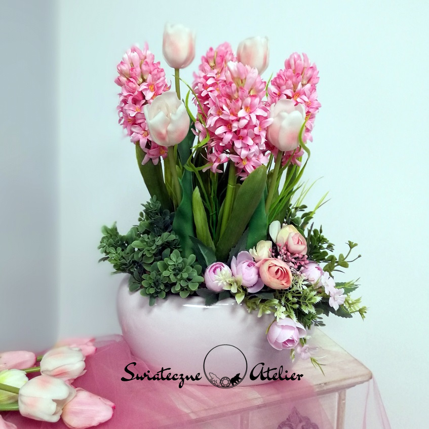Wiosenna kompozycja w różu tulipany i hiacynty nr 423