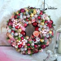 Wianek świąteczny Bordo i róż roz L nr 185