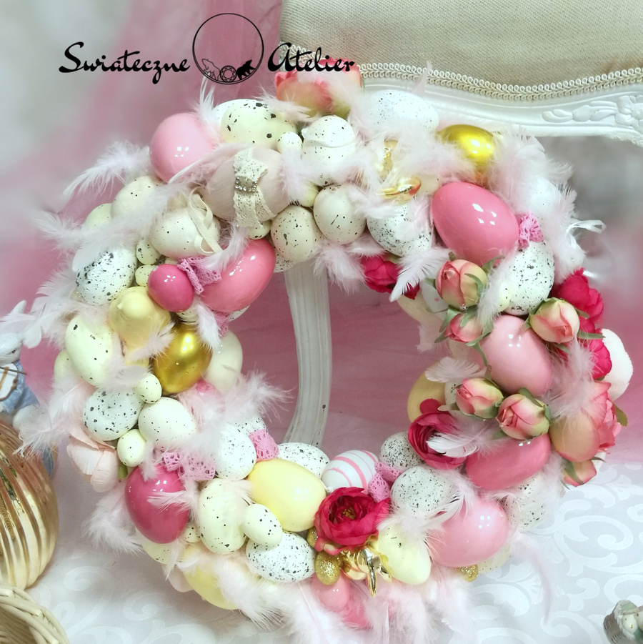Wianek wielkanocny kremowo różowy nr 210