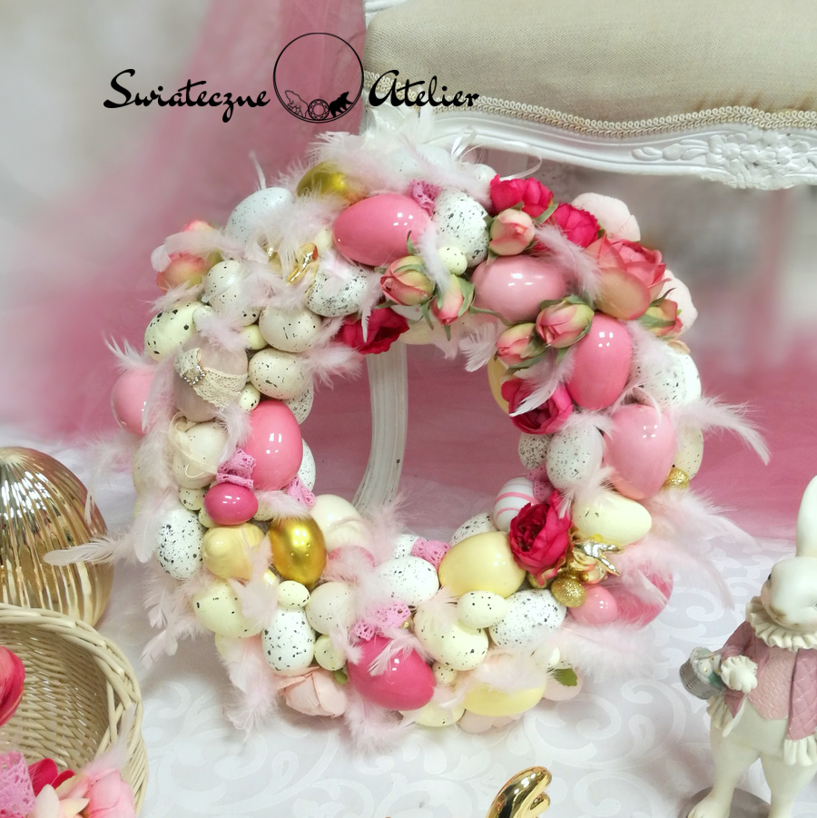 Wianek wielkanocny kremowo różowy nr 210