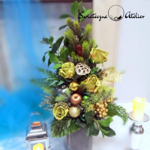 Świąteczny bukiet  nagrobny Złoto i zieleń nr 847