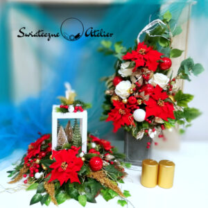 Świąteczny bukiet nagrobny i stroik w lampionie nr 1105