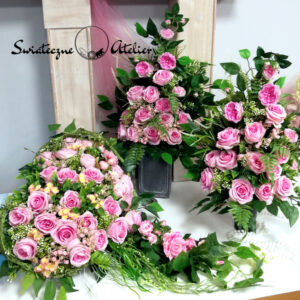 Serce nagrobne z dwoma bukietami w różu nr 1173