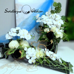 Nowoczesny stroik i bukiet nagrobny Czerń i biel nr 1318