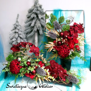 Świąteczny stroik i bukiet nagrobny Bordo i złoto nr 1333